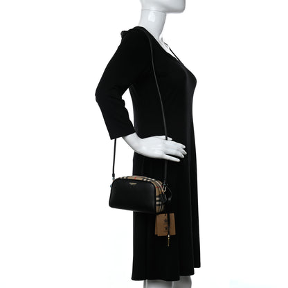 Burberry Calfskin Vintage Check Half Cube Crossbody Bag Black 2 of 10
