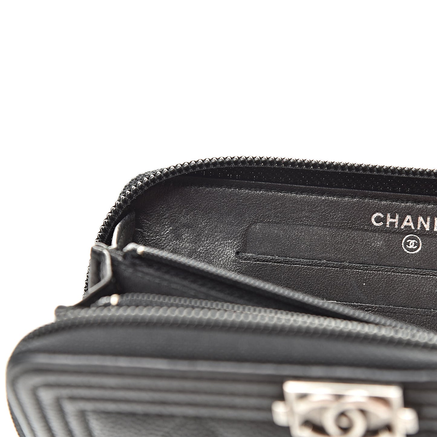 Caviar Quilted Small Boy Zip Around Wallet Black