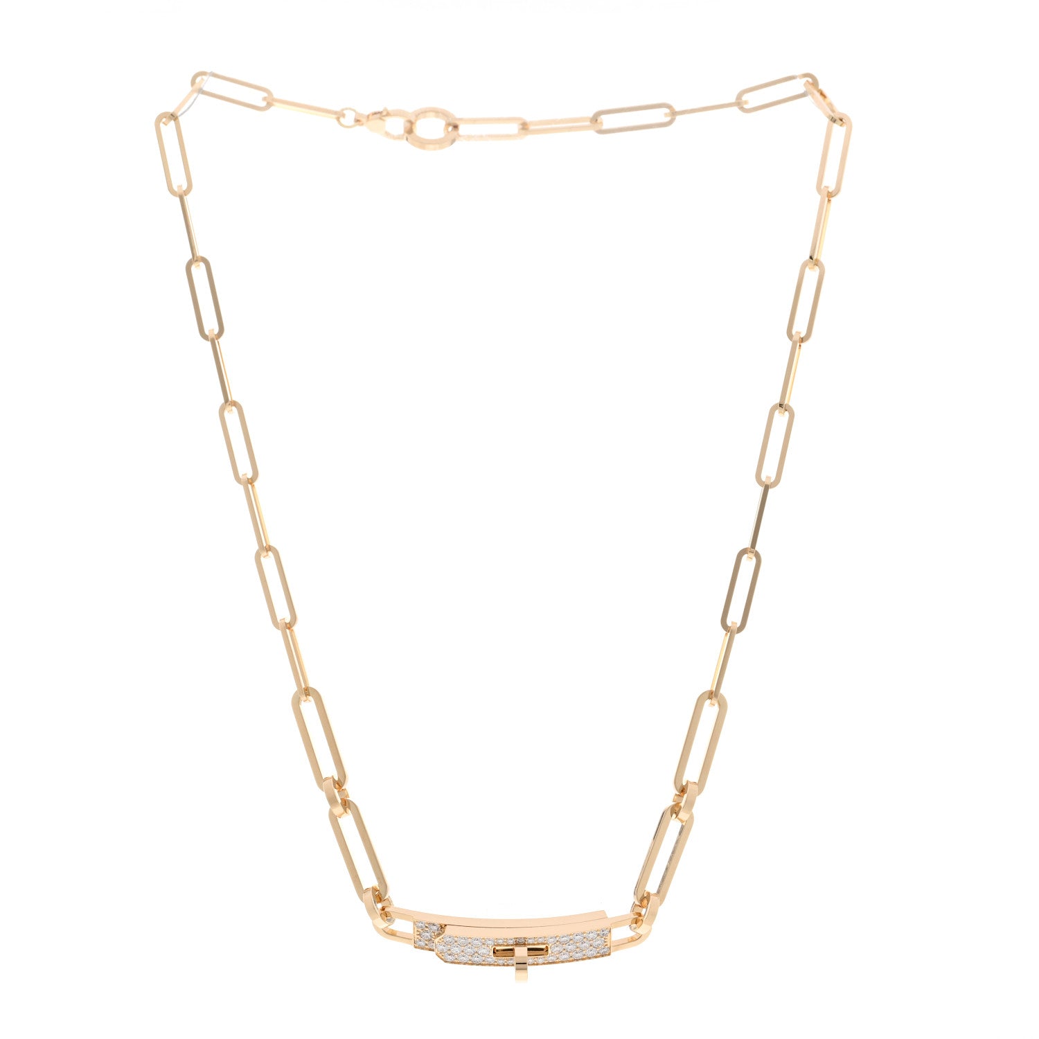 Hermes 18K Yellow Gold Diamond Pave Kelly Chaine Choker Necklace 3 of 6