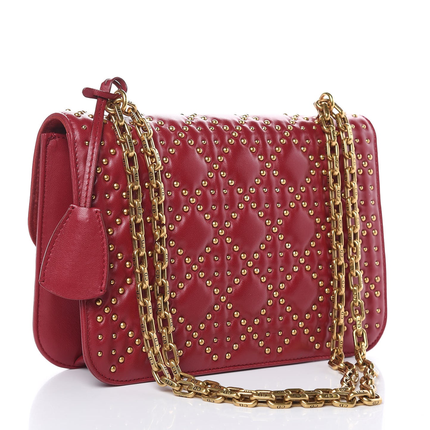 Lambskin Cannage Studded Large Dioraddict Flap Bag Red