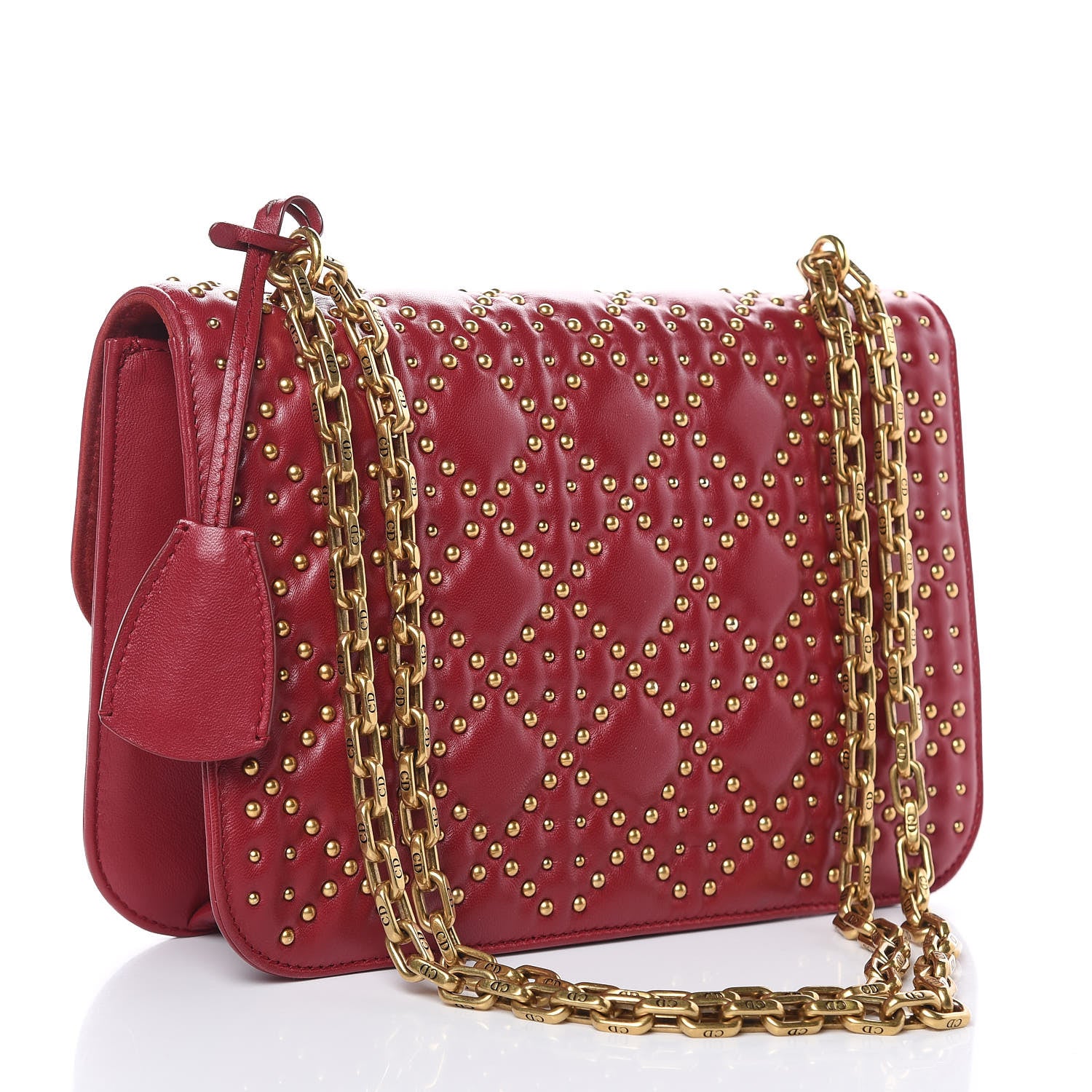 Christian Dior Lambskin Cannage Studded Large Dioraddict Flap Bag Red 3 of 11