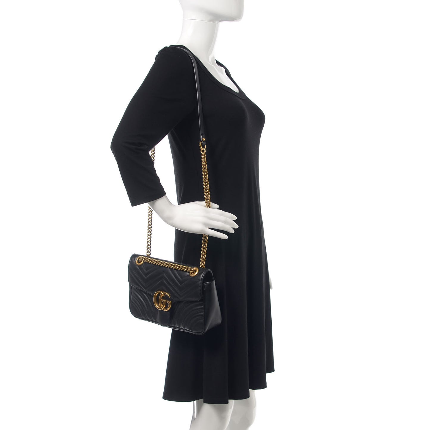 Calfskin Matelasse Small GG Marmont Shoulder Bag Black