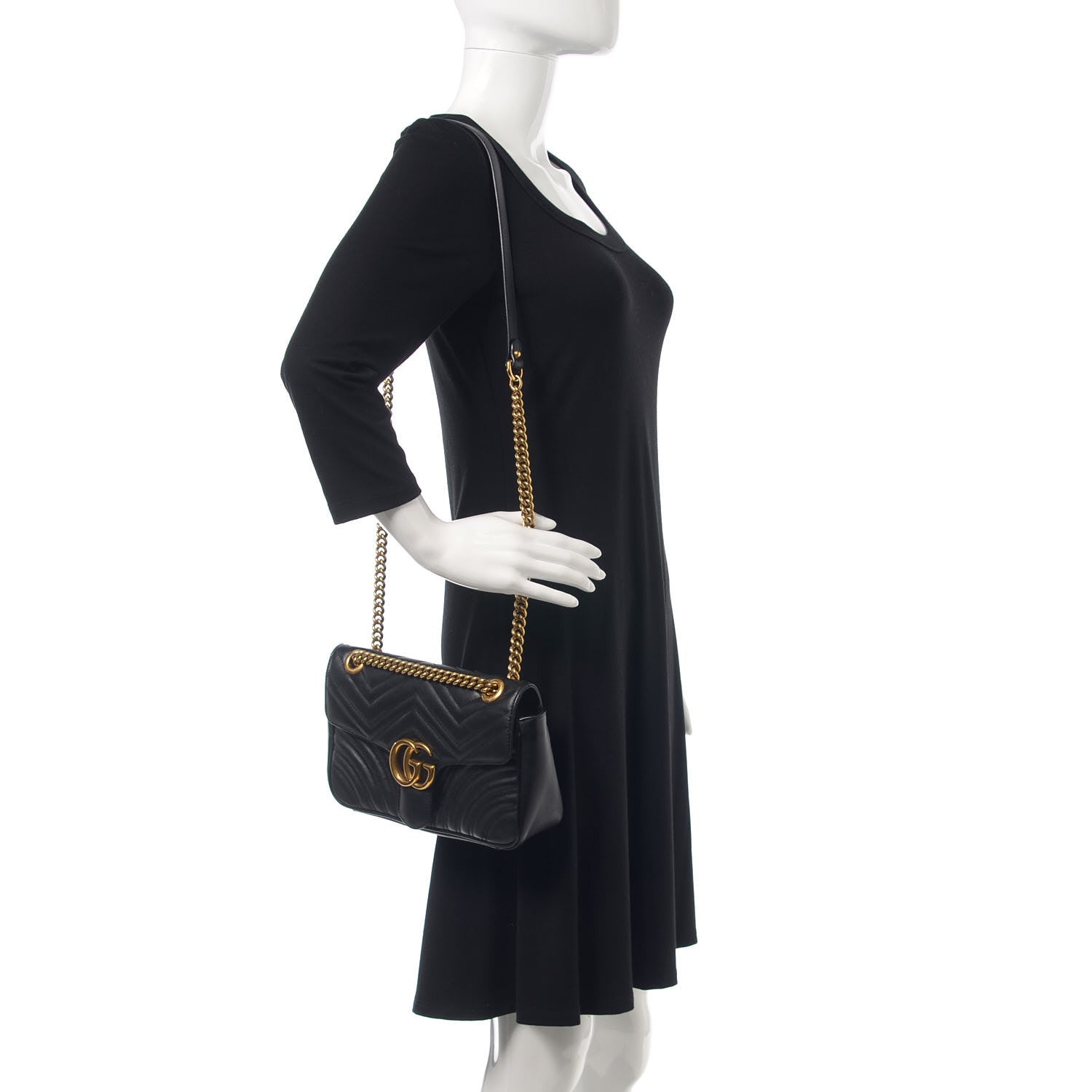 Gucci Calfskin Matelasse Small GG Marmont Shoulder Bag Black 2 of 9