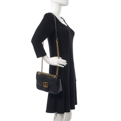Gucci Calfskin Matelasse Small GG Marmont Shoulder Bag Black 2 of 9
