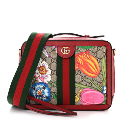 Gucci GG Supreme Monogram Flora Web Small Ophidia Top Handle Shoulder Bag Hibiscus Red 1 of 11