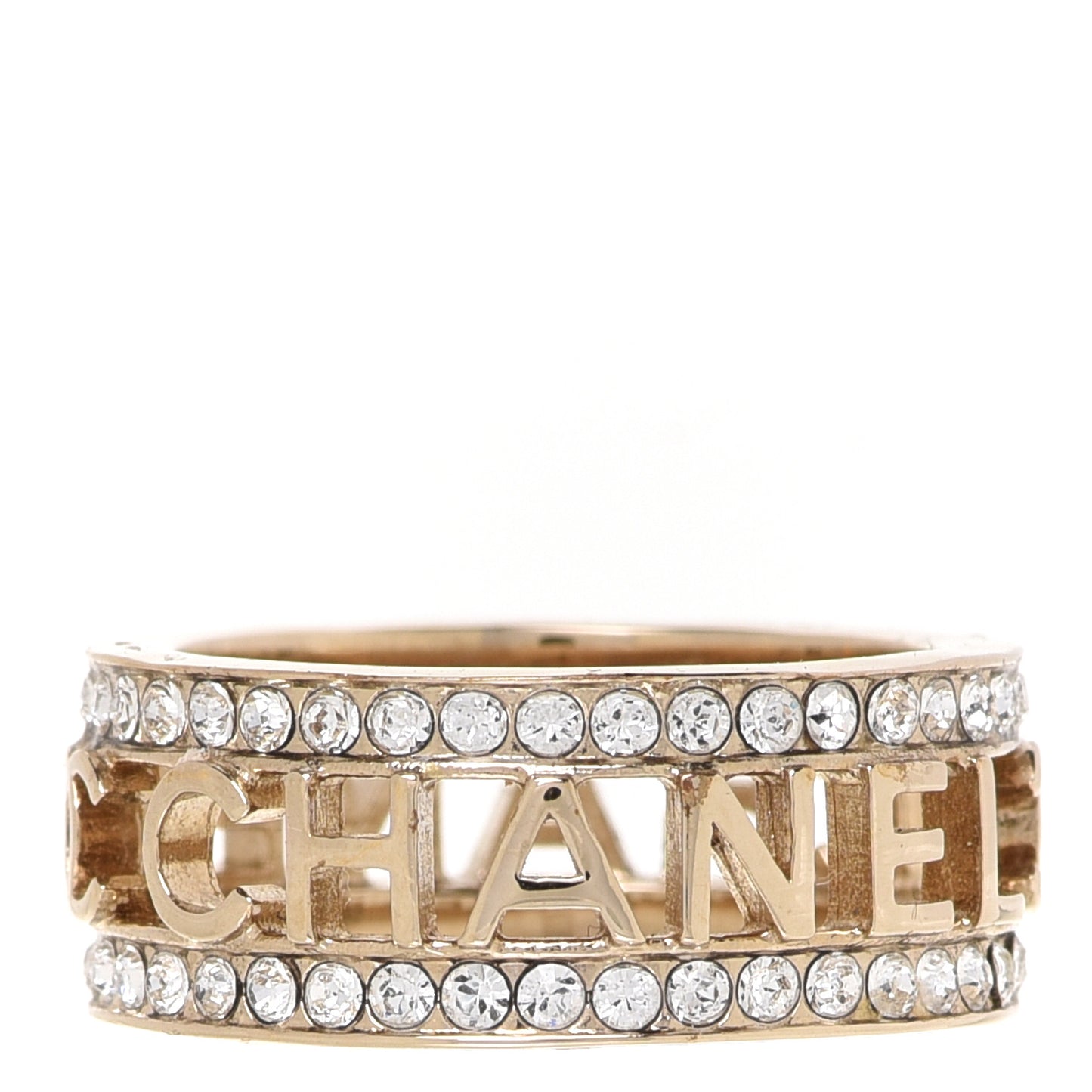 Metal Crystal Bow-tiful CC Logo Ring 7.25 55 Gold