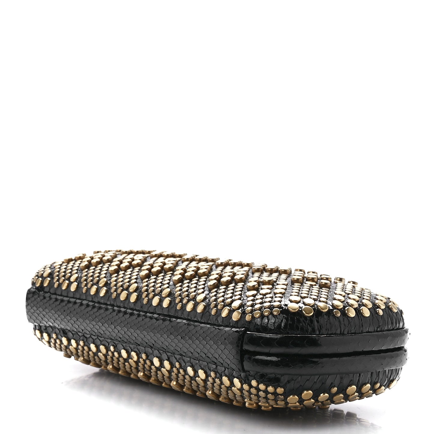 Snakeskin Studded Knot Clutch Black