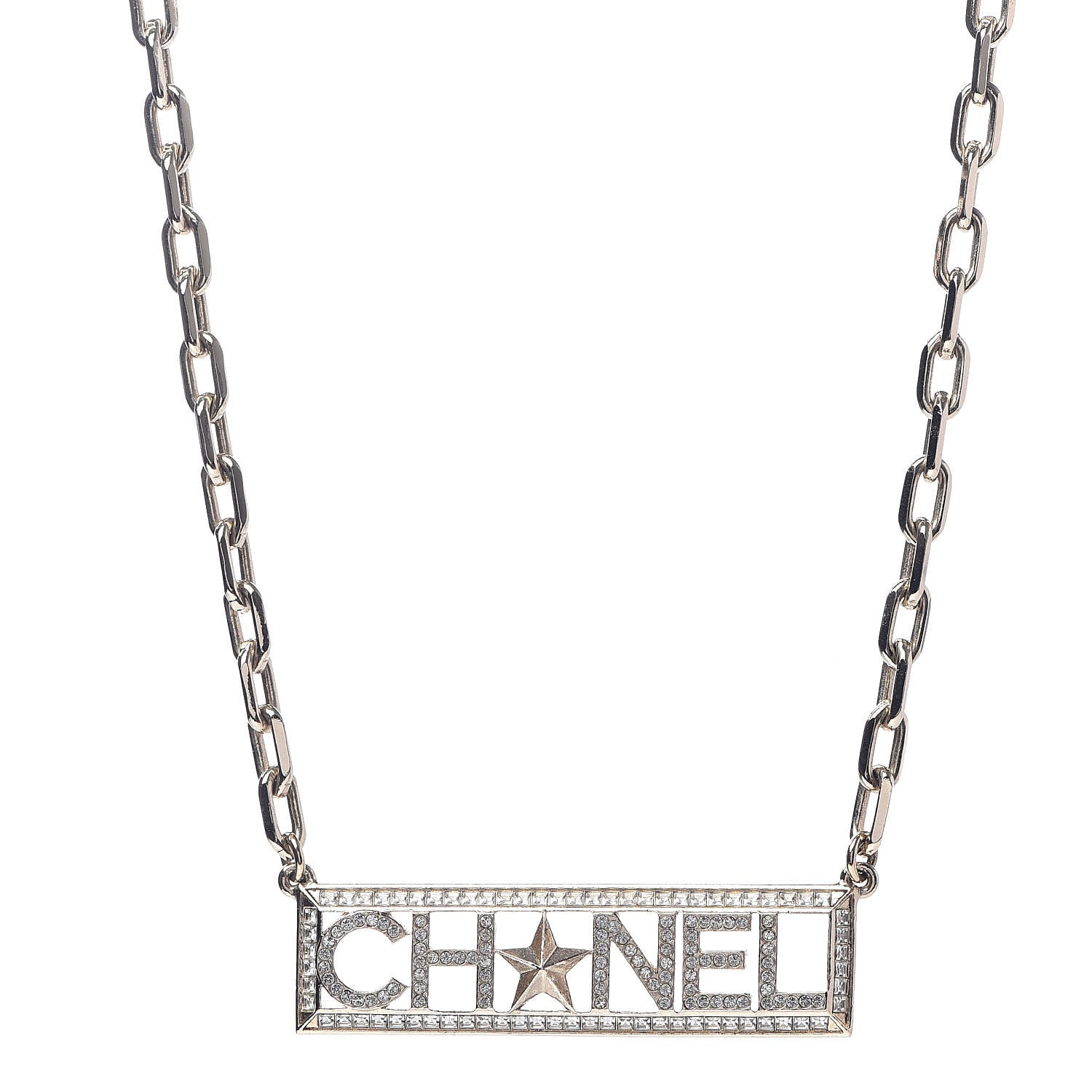 Chanel Crystal Chain Short Logo Necklace Gold 1 of 6