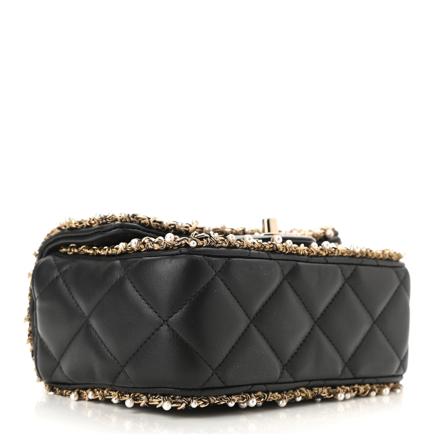 Chanel Lambskin Quilted Pearl Edge Mini Rectangular Flap Bag Black 4 of 11