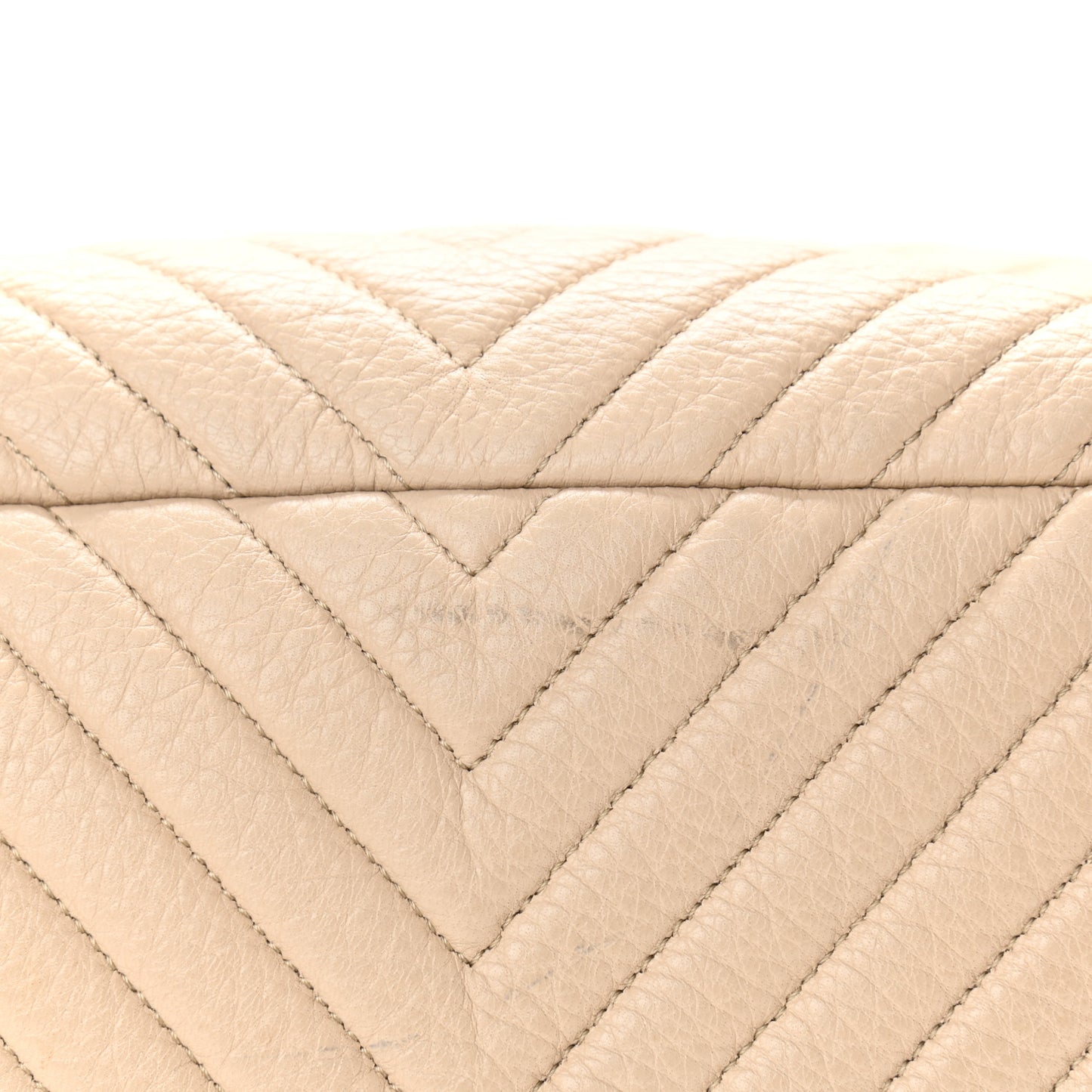Deerskin Chevron Large CC Chain Bucket Drawstring Bag Beige