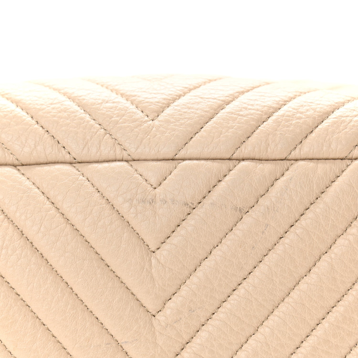 Chanel Deerskin Chevron Large CC Chain Bucket Drawstring Bag Beige 10 of 11