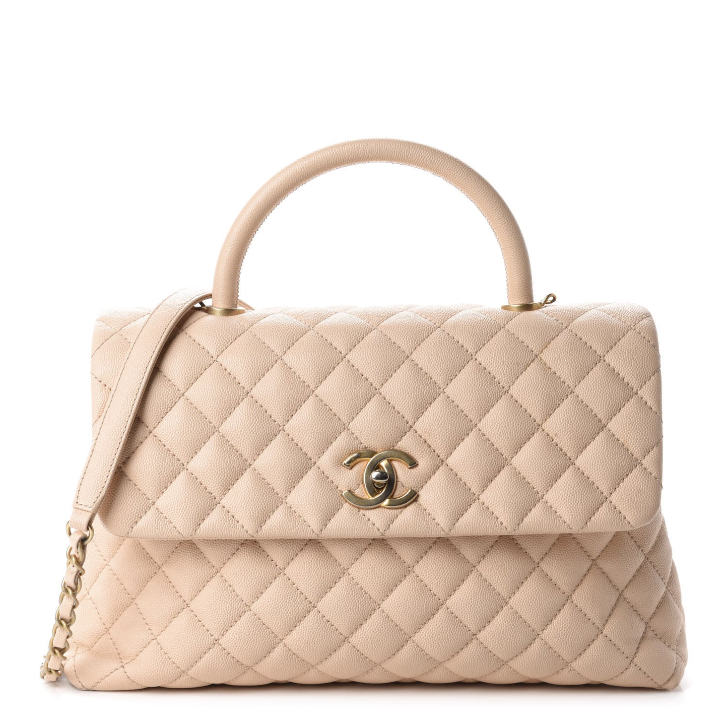 Caviar Quilted Medium Coco Handle Flap Beige