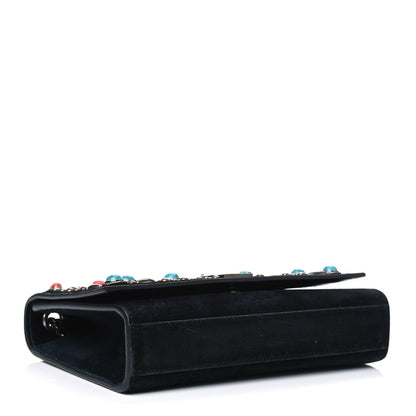 Saint Laurent Suede Small Monogram Stone Studded Kate Satchel Black Turquoise Coral 3 of 8