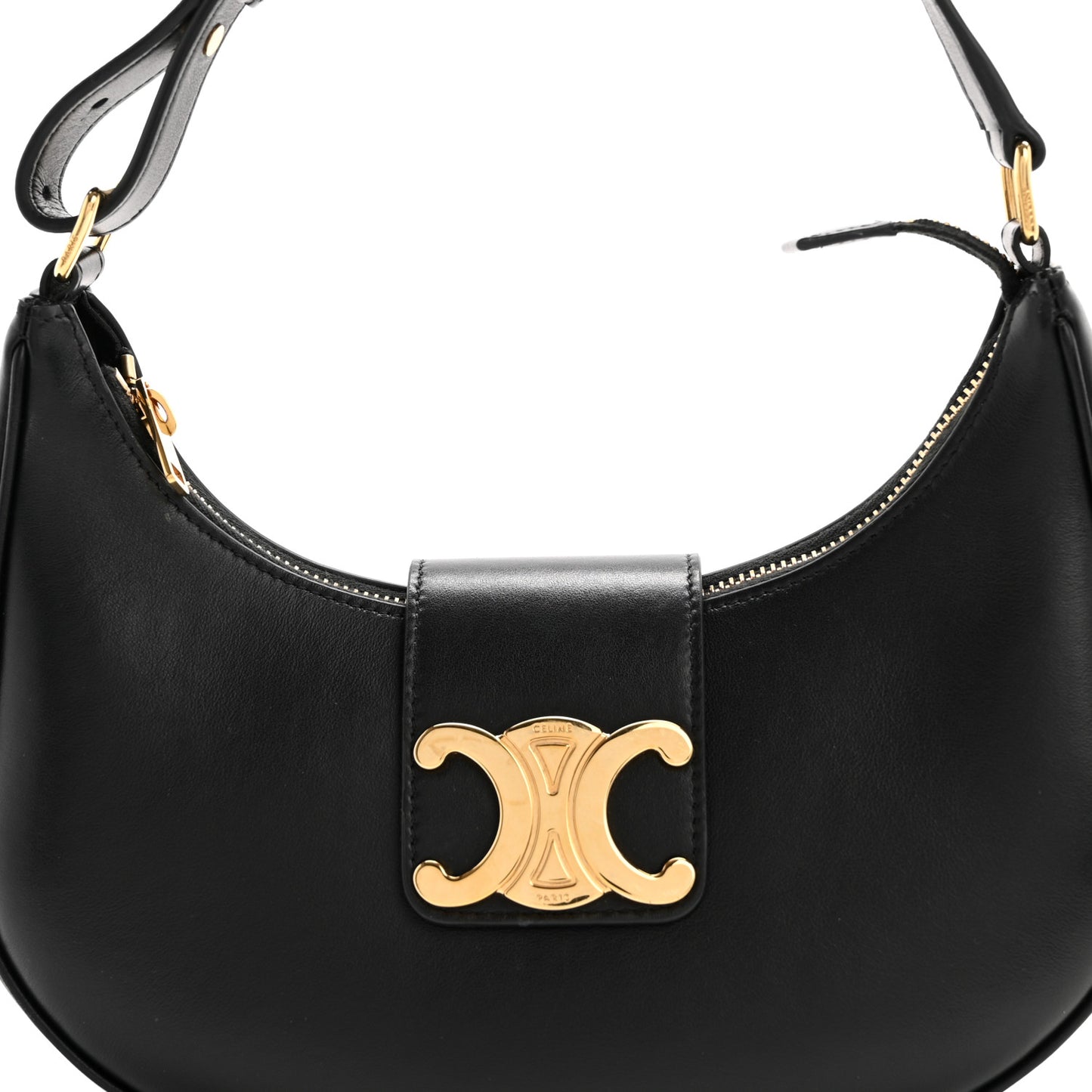 Smooth Calfskin Medium Strap Ava Triomphe Shoulder Bag Black