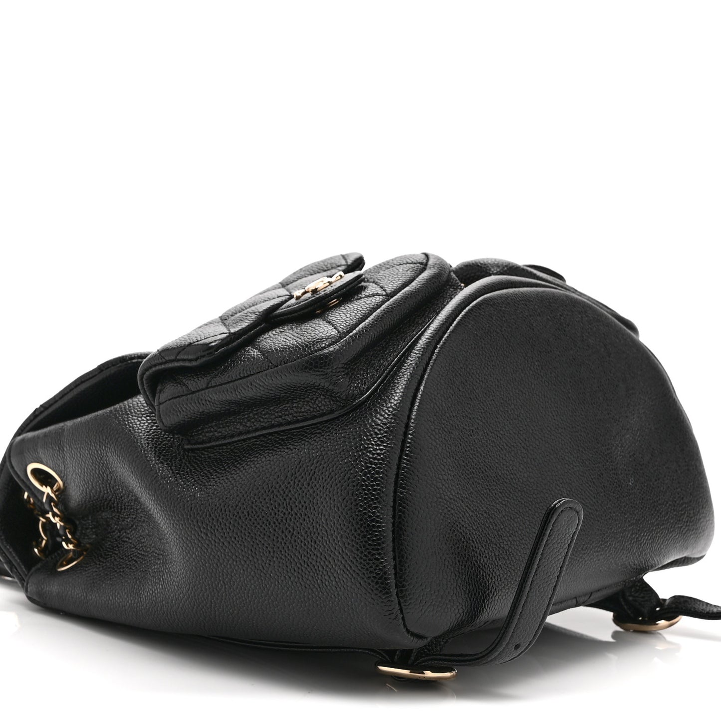 Shiny Caviar Quilted Medium Duma Pockets Drawstring Backpack Black