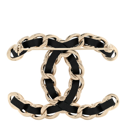 Chanel Lambskin Pearl Chain CC Brooch Gold Black 3 of 4