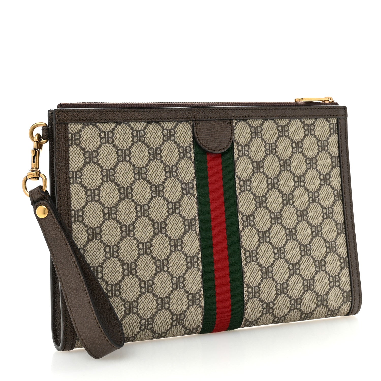 Gucci X BALENCIAGA BB Supreme Monogram Web Ophidia Wristlet Beige New Acero 3 of 9