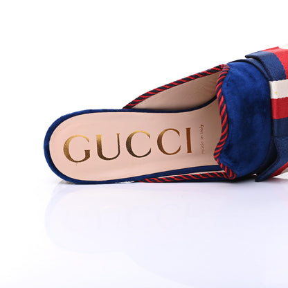 Gucci Velvet Crystal Sylvie Bow Mules 38.5 Cobalt Blue 9 of 12