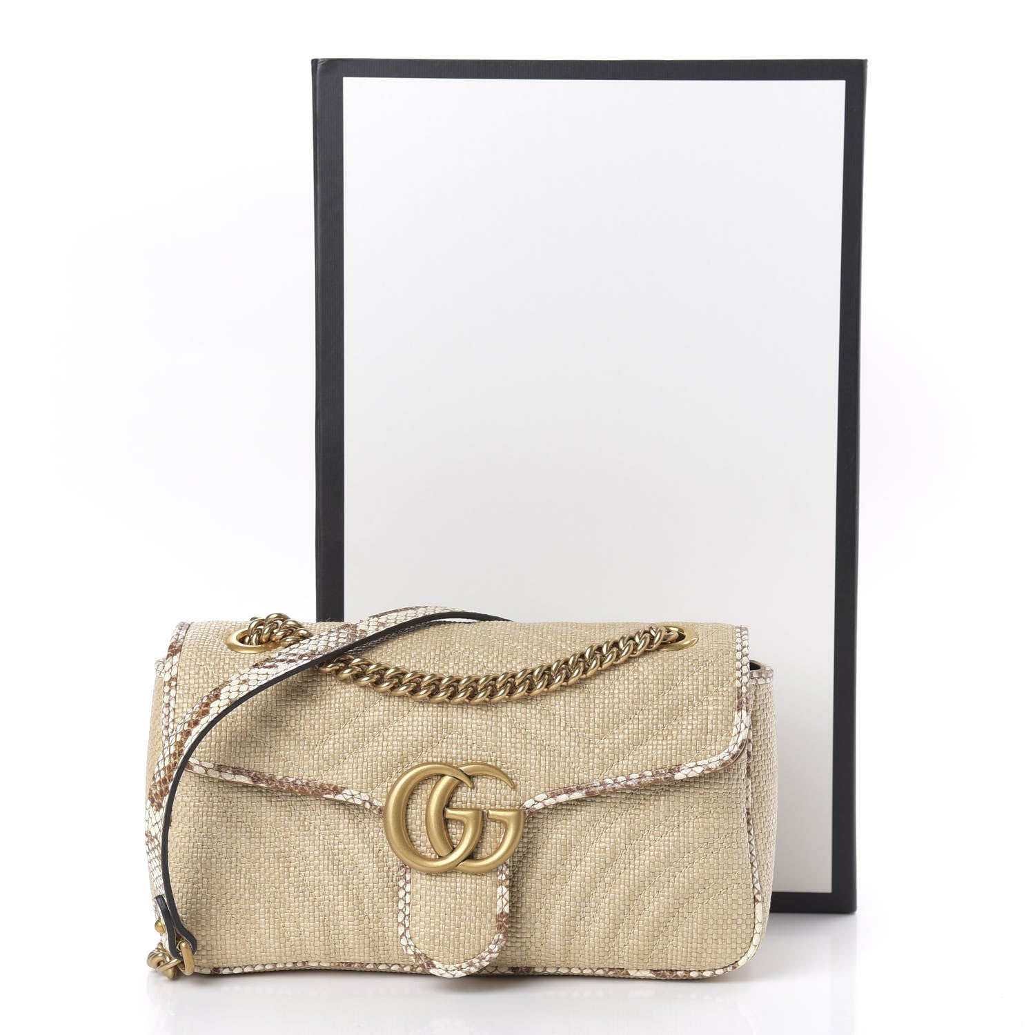 Gucci Raffia Elaphe Matelasse Small GG Marmont Shoulder Bag Natural Cream Brown 11 of 11