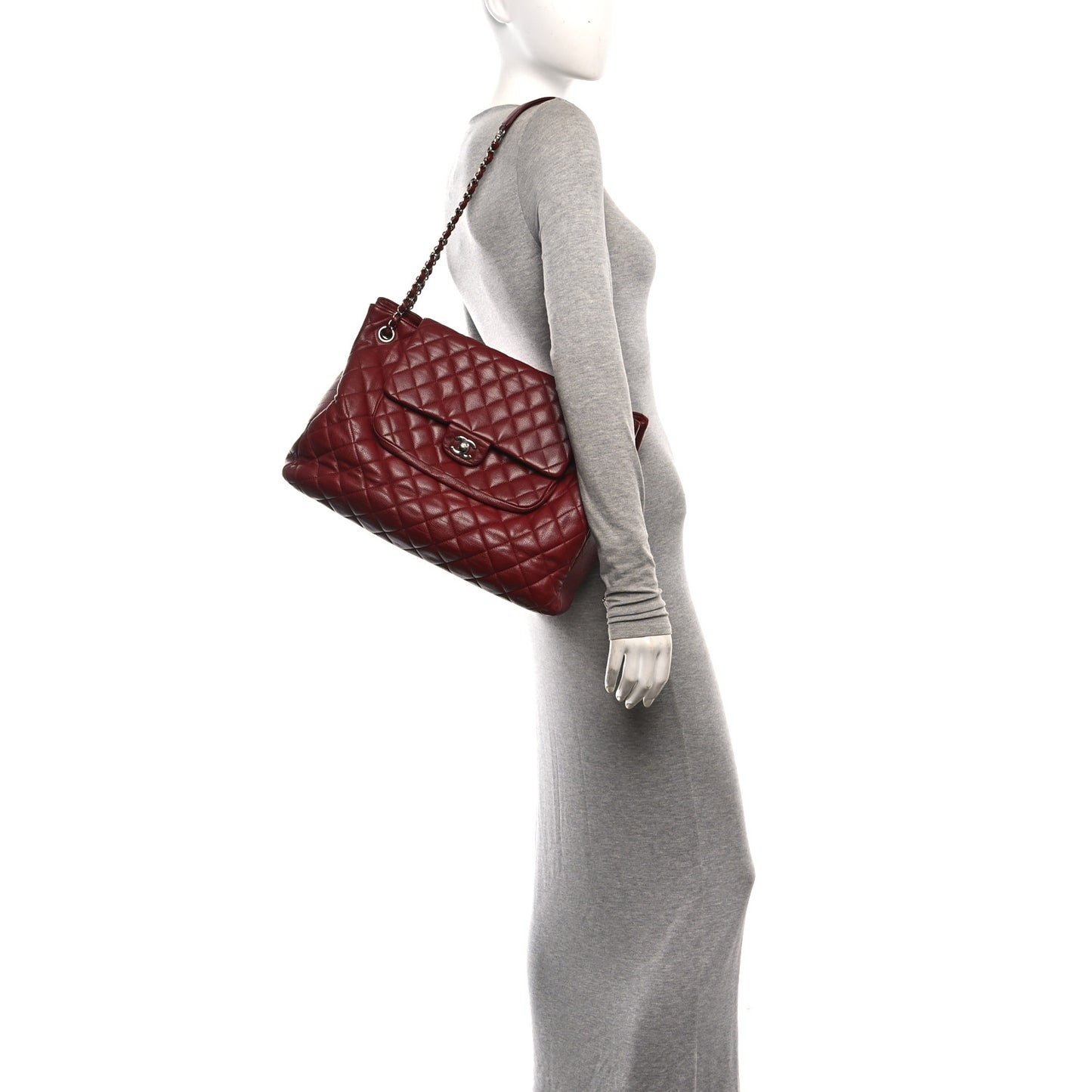 Caviar Quilted Flap Tote Red