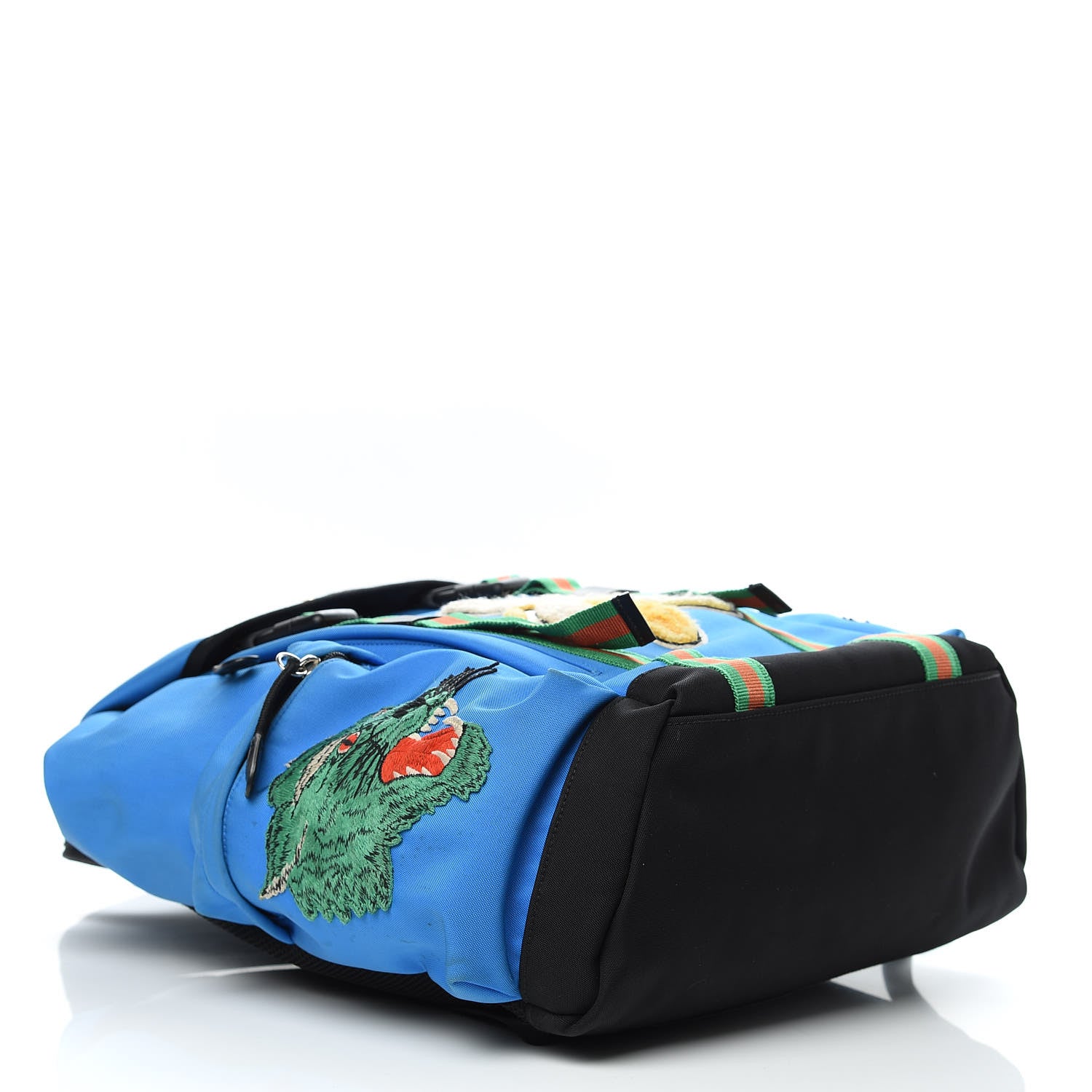 Gucci Nylon Embroidered Web Double Buckle Backpack Blue 4 of 16