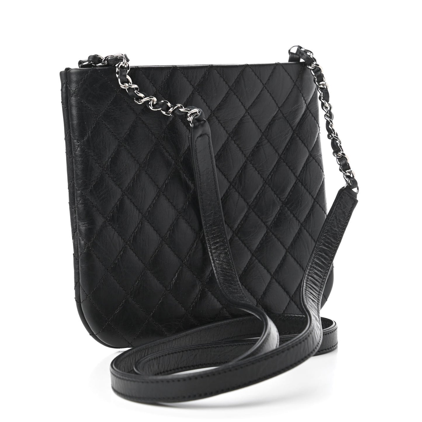 Aged Calfskin Quilted Crossbody Bag Black