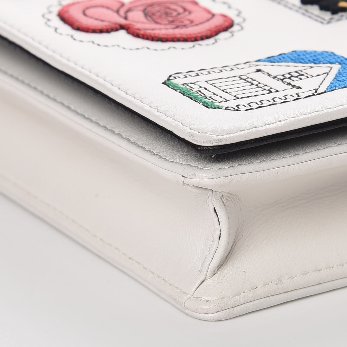 Calfskin Badges Chain Wallet White