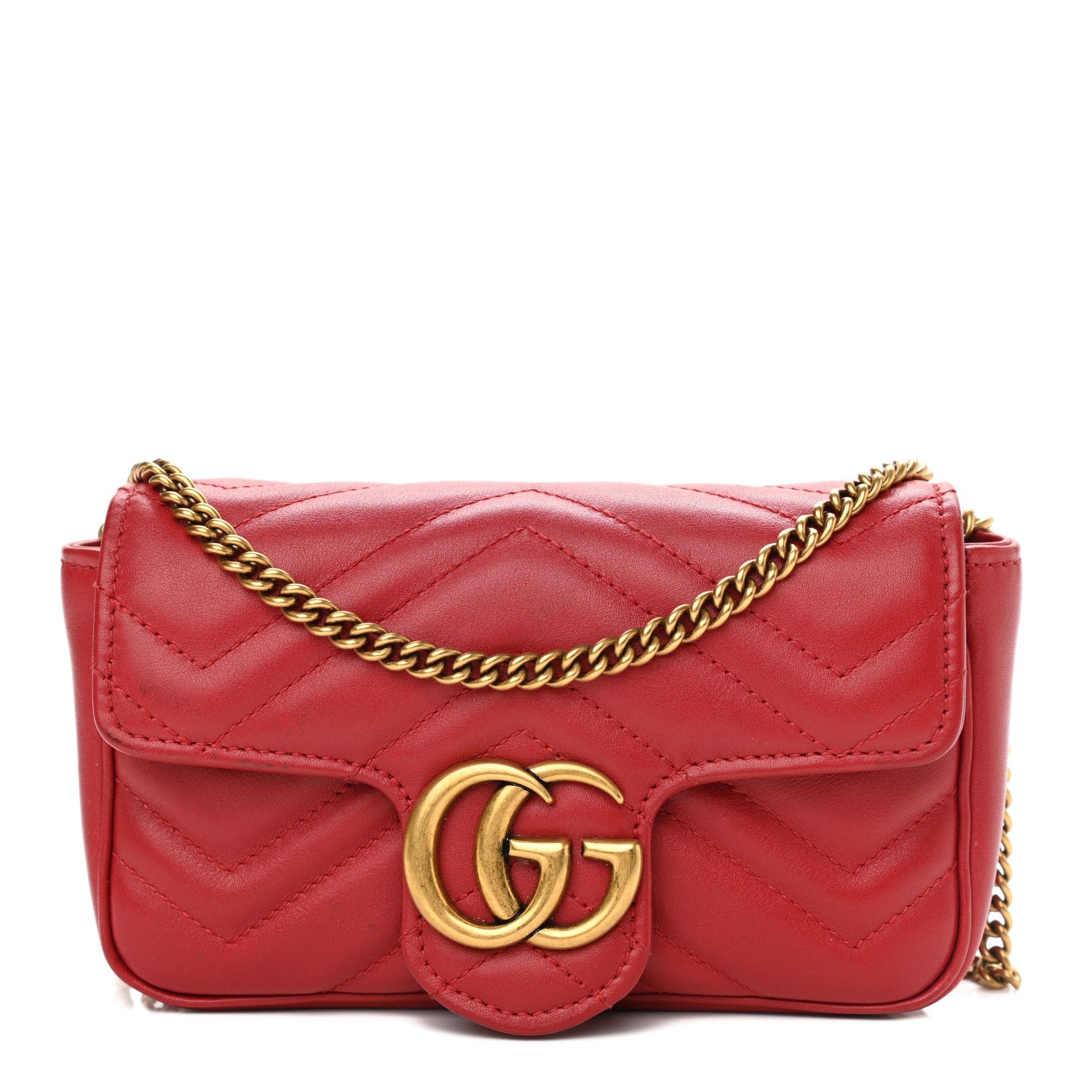 Gucci Calfskin Matelasse Super Mini GG Marmont Shoulder Bag Hibiscus Red 1 of 12