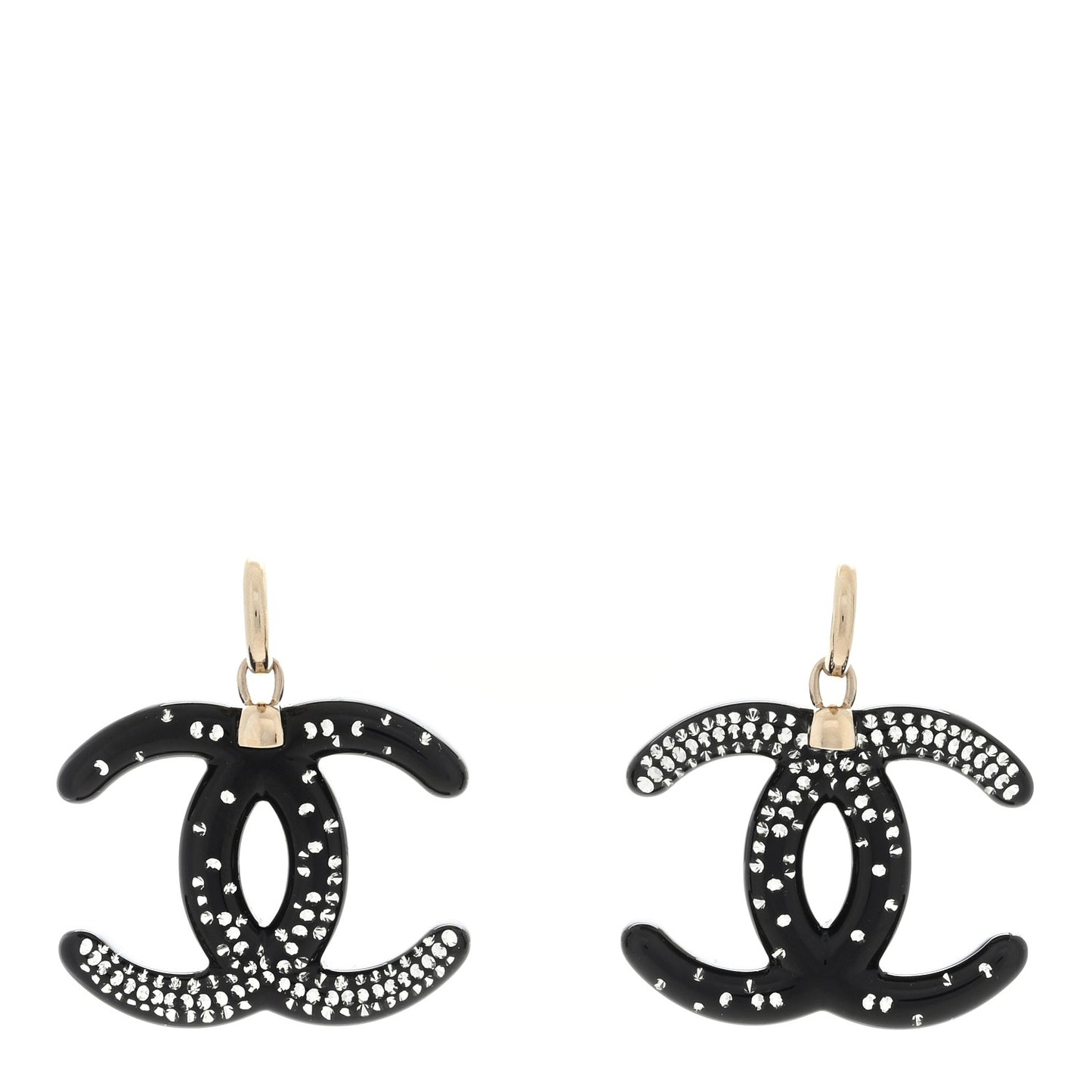 Resin Crystal CC Drop Earrings Black