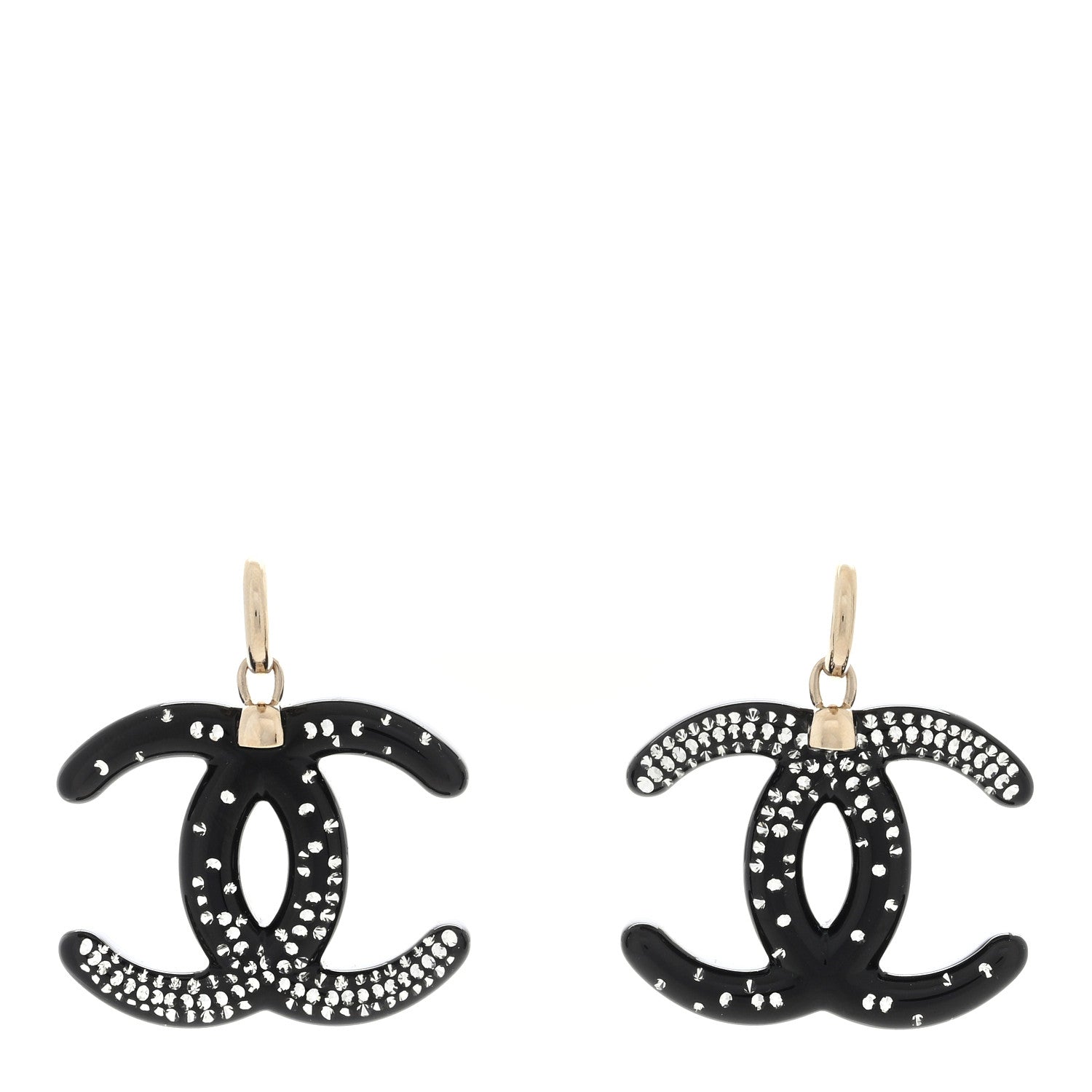 Chanel Resin Crystal CC Drop Earrings Black 1 of 4