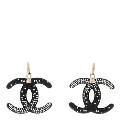 Chanel Resin Crystal CC Drop Earrings Black 1 of 4