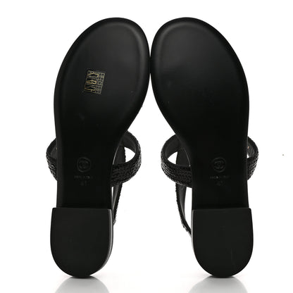 Chanel Lambskin Sequin Pearl CC Thong Sandals 41 Black 5 of 8