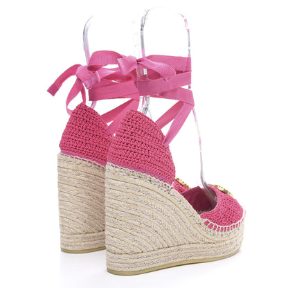 Gucci Cotton Crochet Pearly GG Ankle Wrap Platform Espadrille Wedges 36 Cyclamen Rose 4 of 9