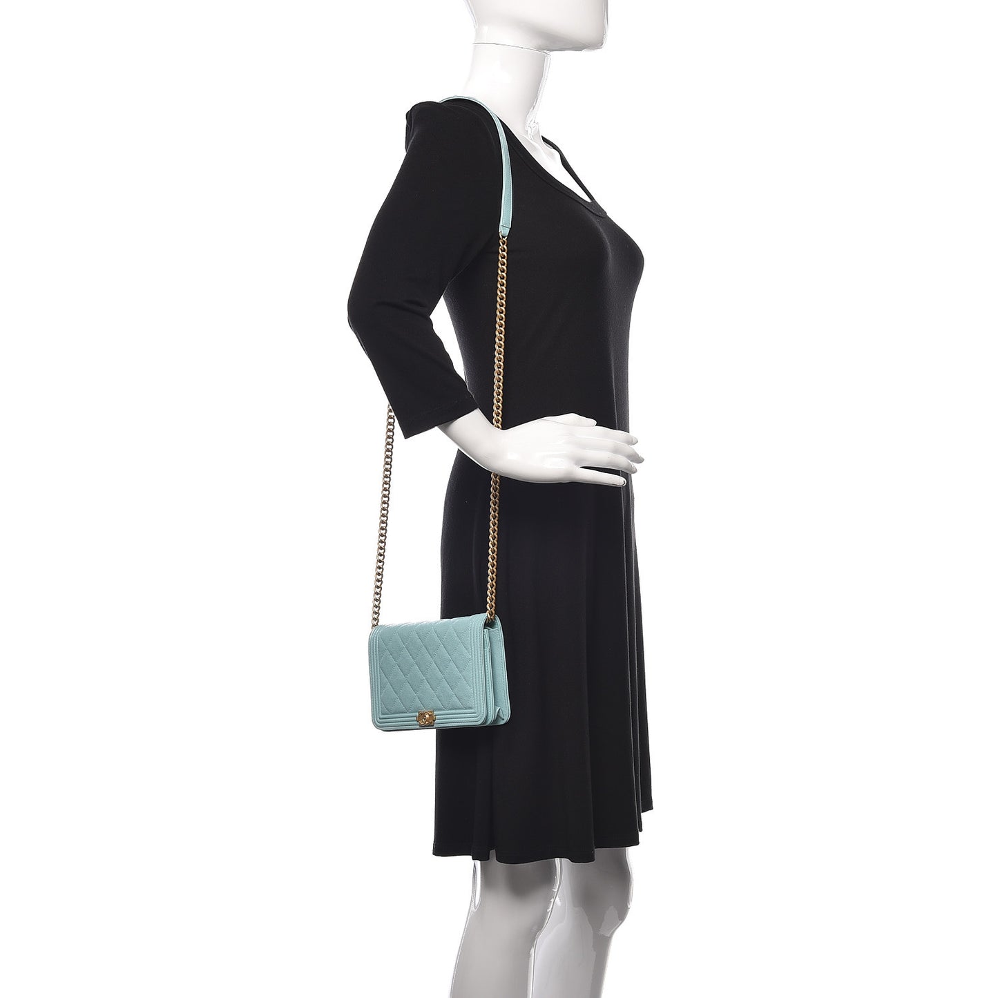 Caviar Quilted Boy Wallet On Chain WOC Light Blue