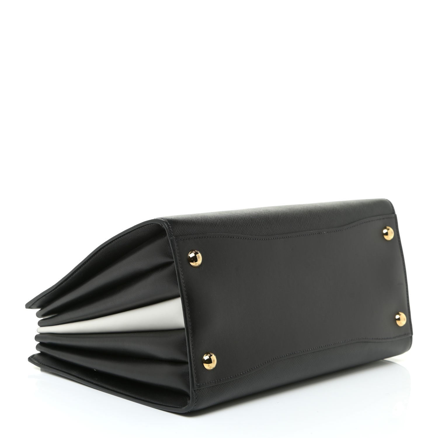 Prada Saffiano City Calfskin Medium Bibliothèque Top Handle Black White 4 of 14