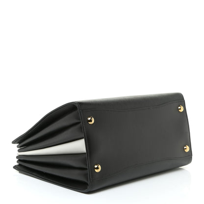 Prada Saffiano City Calfskin Medium Bibliothèque Top Handle Black White 4 of 14