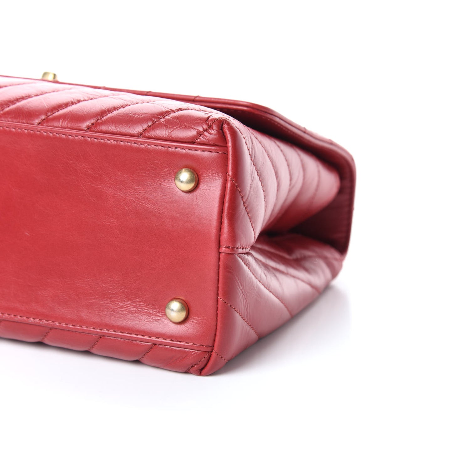 Calfskin Chevron Quilted Small Coco Handle Flap Red