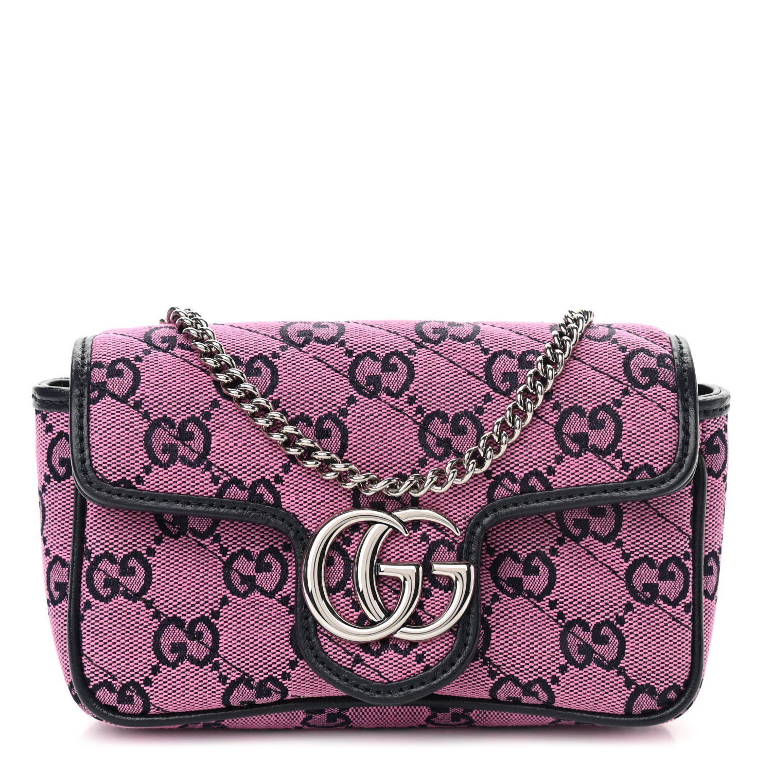 Gucci Monogram Multicolor Matelasse Diagonal Super Mini GG Marmont Shoulder Bag Pink Blue 1 of 11