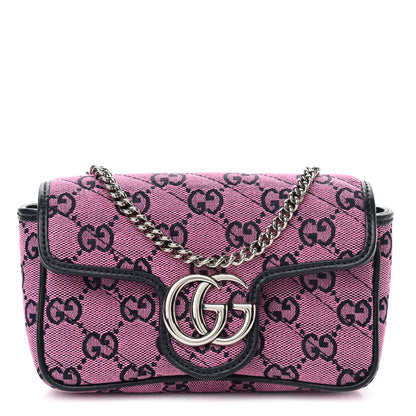 Gucci Monogram Multicolor Matelasse Diagonal Super Mini GG Marmont Shoulder Bag Pink Blue 1 of 11