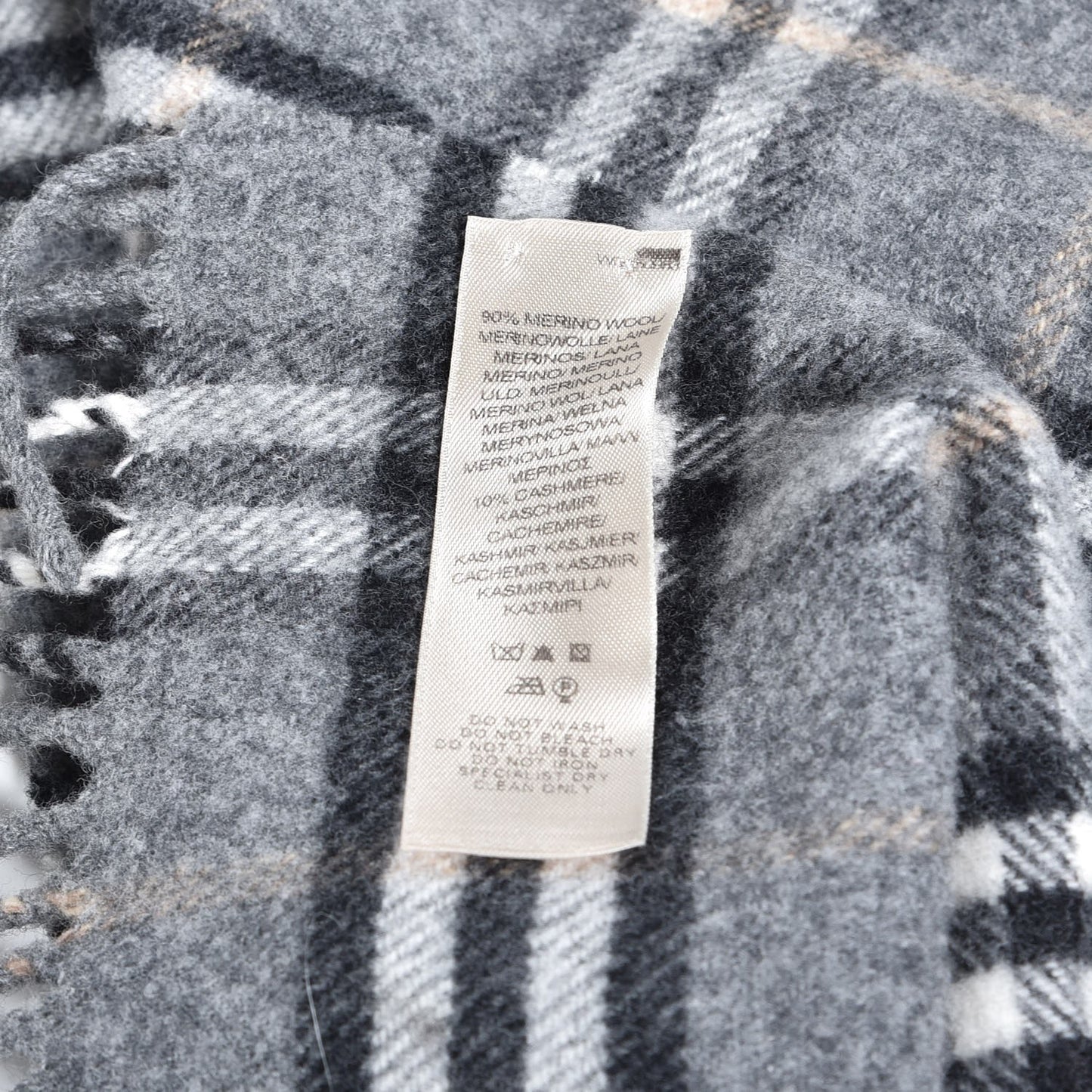 Merino Wool Cashmere Check Scarf Grey