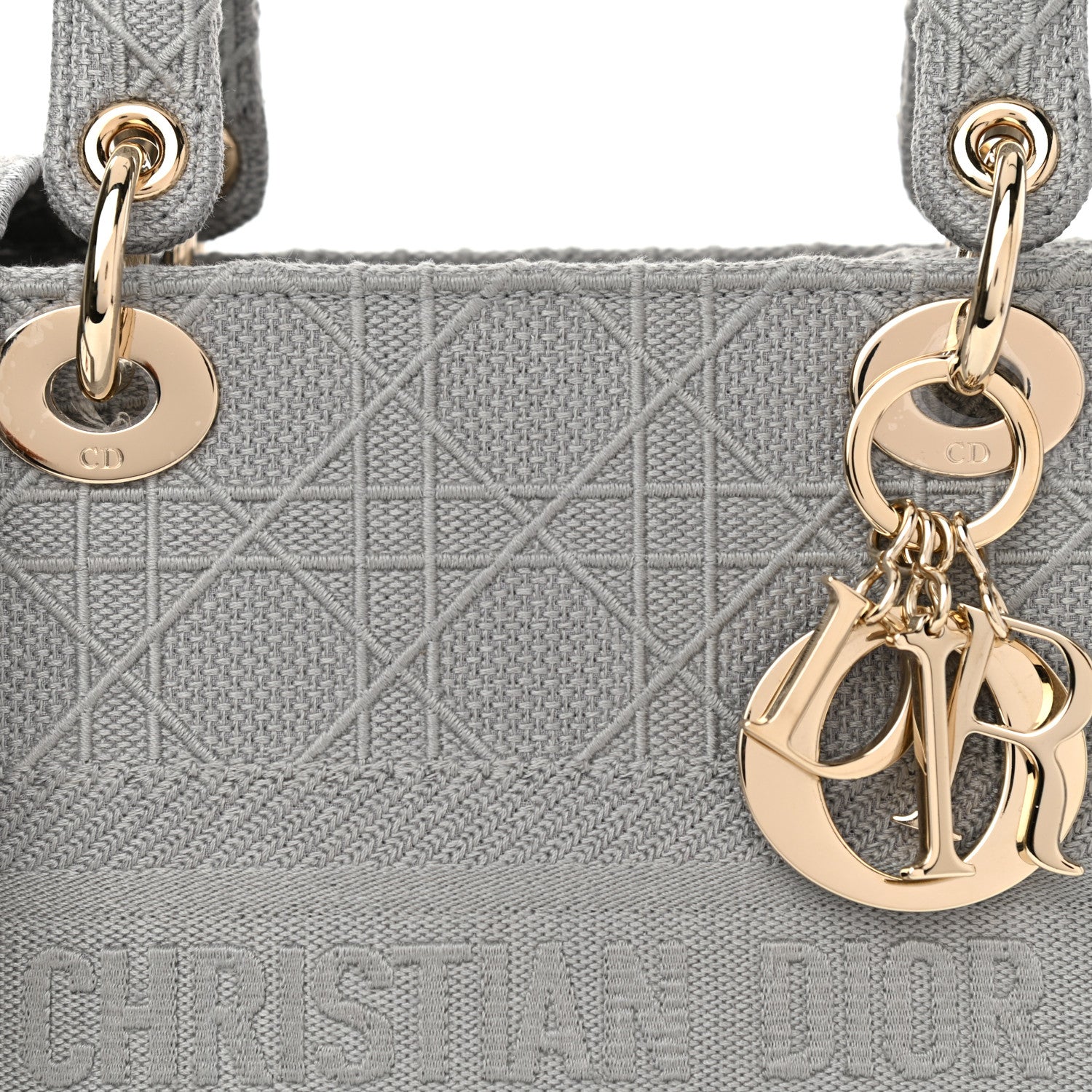 Christian Dior Canvas Embroidered Cannage Medium Lady D-Lite Gray 8 of 12