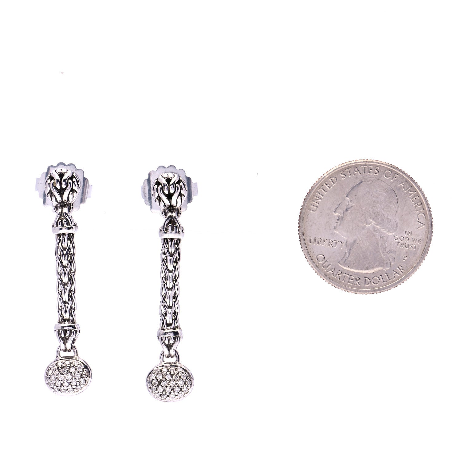 John Hardy Sterling Silver Diamond Classic Chain Drop Earrings 2 of 8