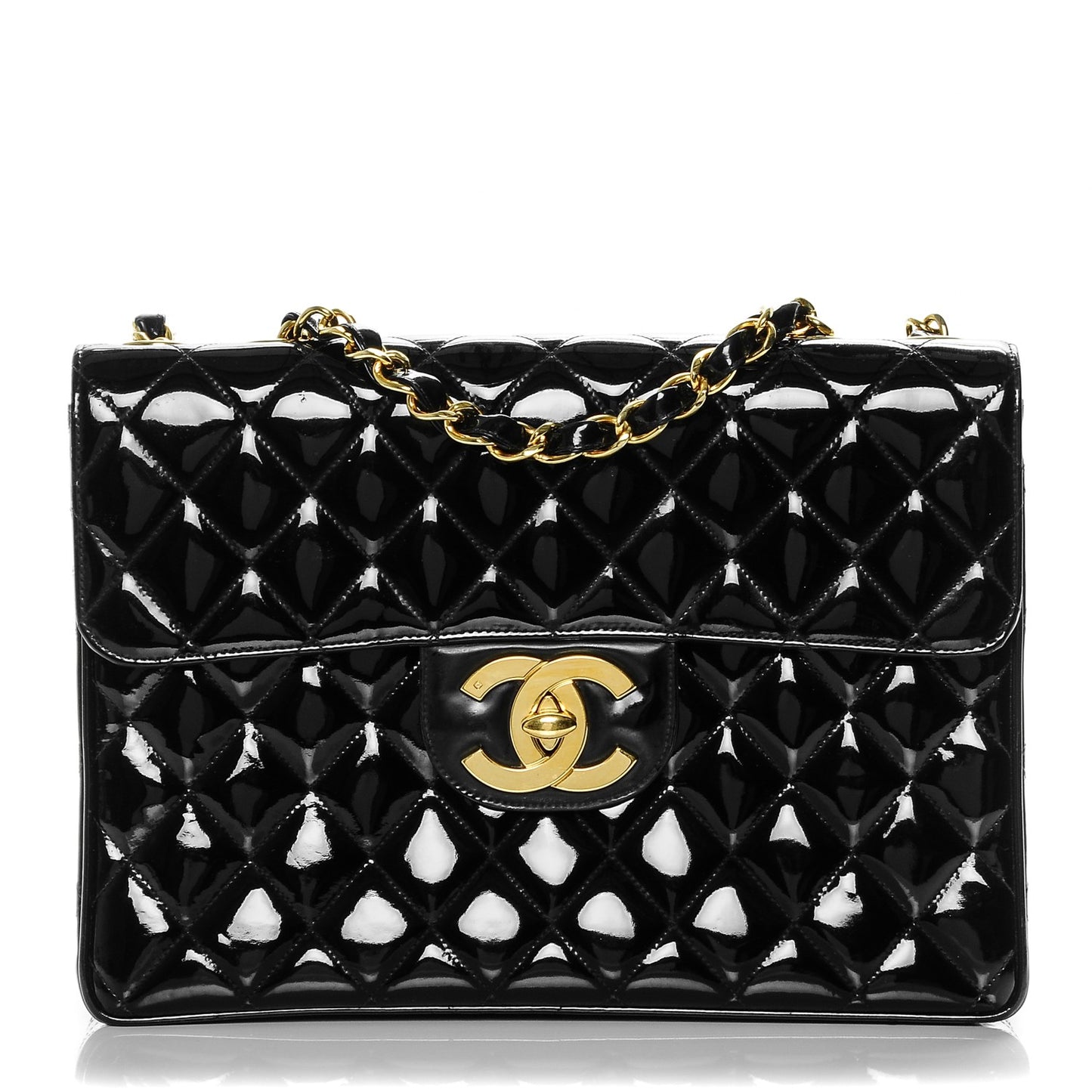 Quilted Patent Quilted Jumbo Flap Black