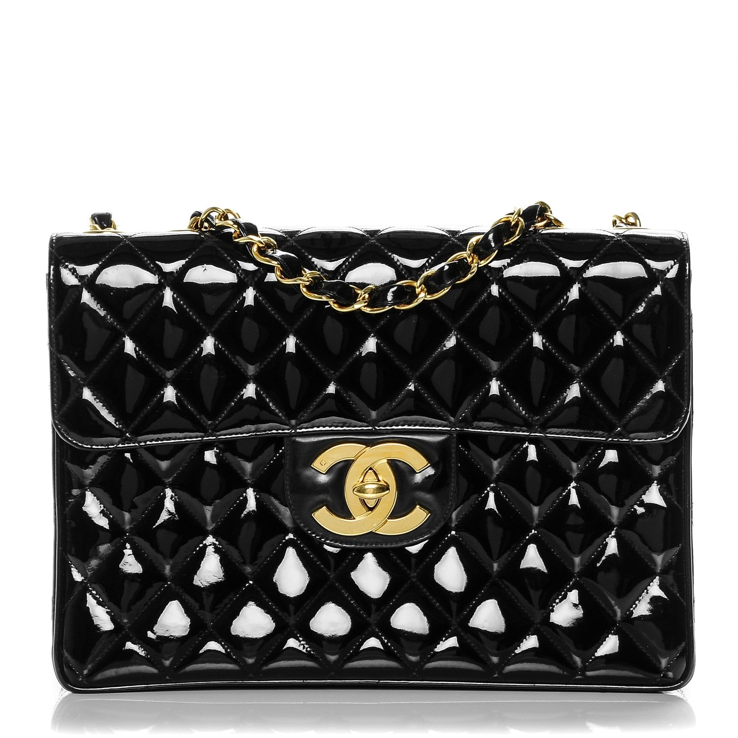 Chanel Quilted Patent Quilted Jumbo Flap Black 1 of 9