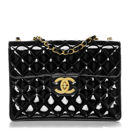 Chanel Quilted Patent Quilted Jumbo Flap Black 1 of 9