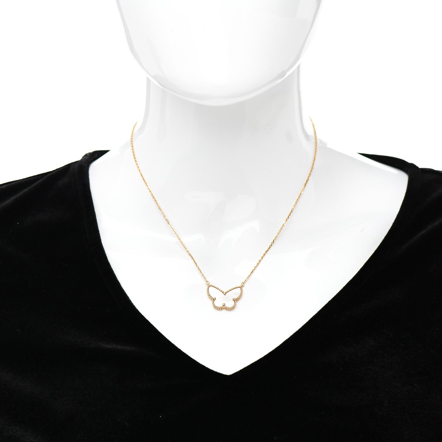 18K Yellow Gold Mother of Pearl Lucky Alhambra Butterfly Pendant Necklace