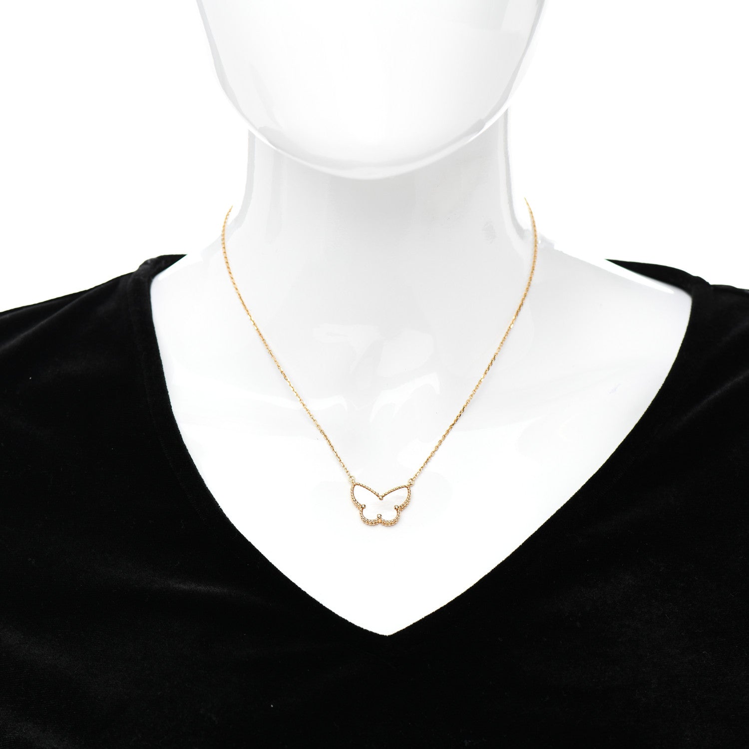 Van Cleef & Arpels 18K Yellow Gold Mother of Pearl Lucky Alhambra Butterfly Pendant Necklace 2 of 4