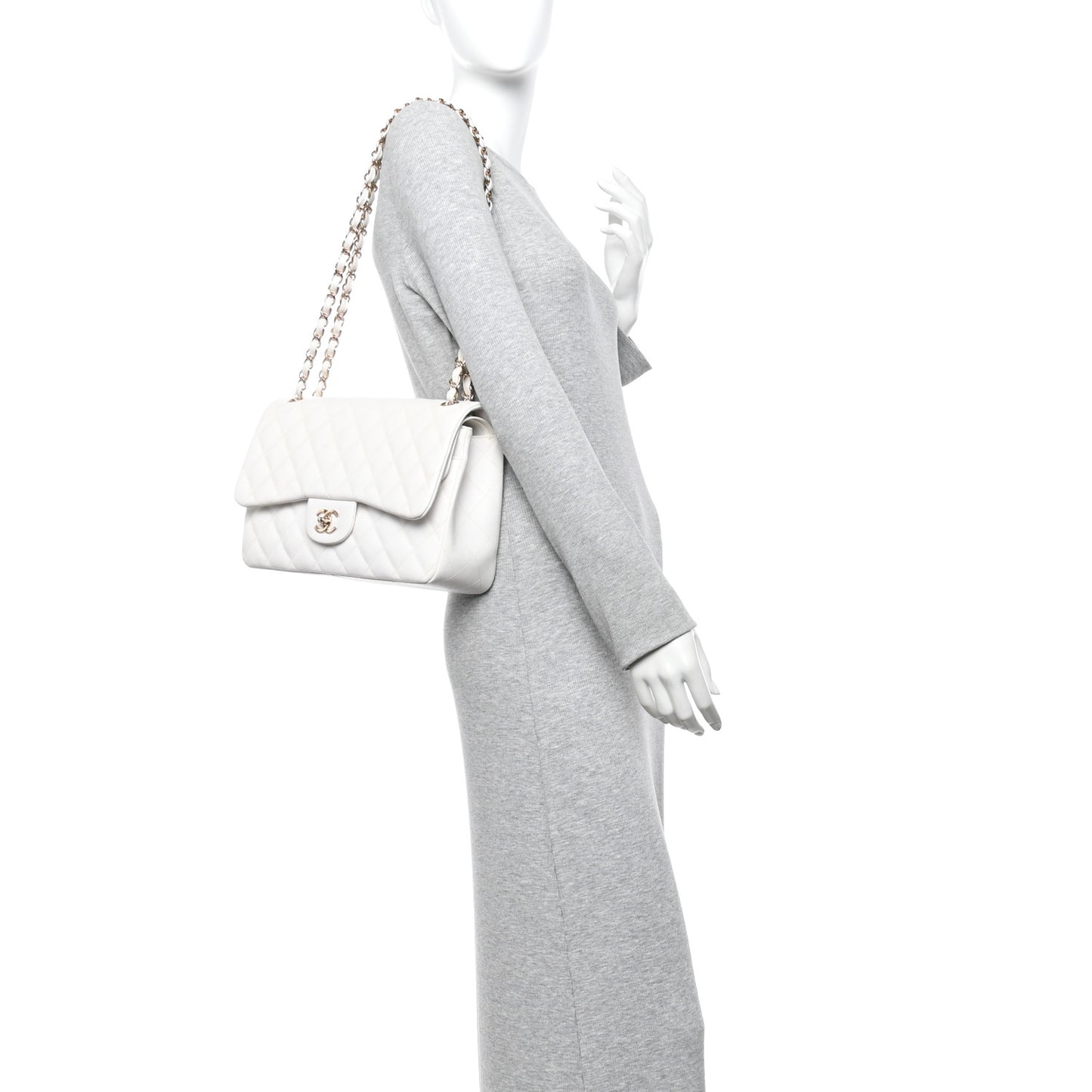 Caviar Quilted Jumbo Double Flap White