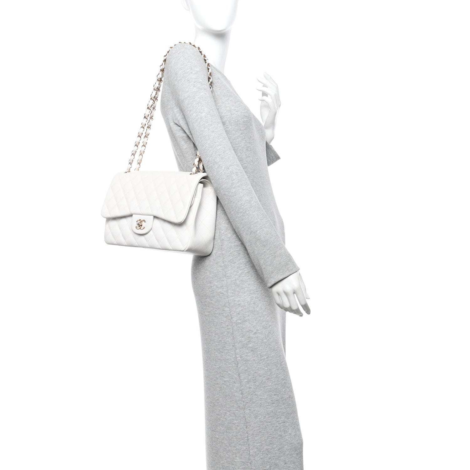 Chanel Caviar Quilted Jumbo Double Flap White 2 of 10