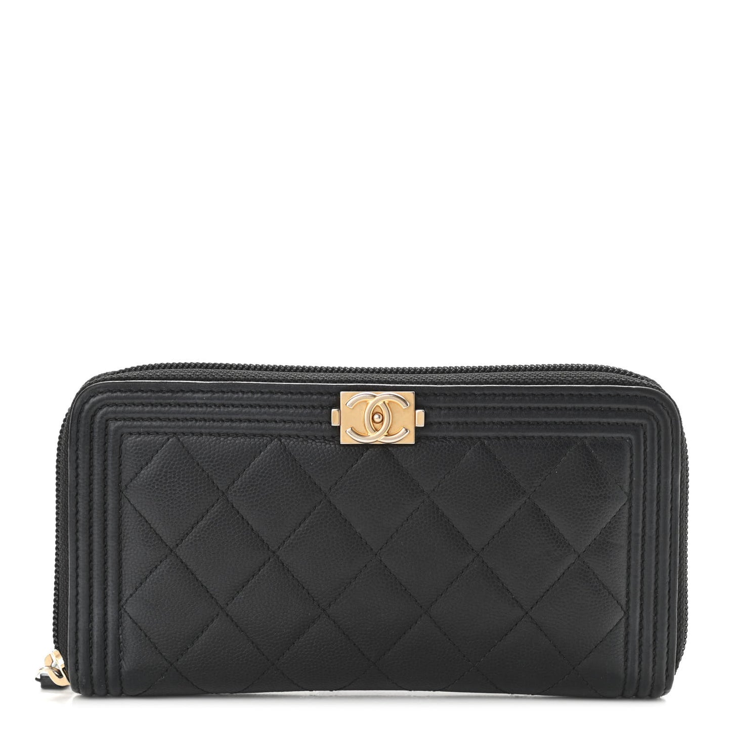 Caviar Quilted Boy Long Zip Around Wallet Black